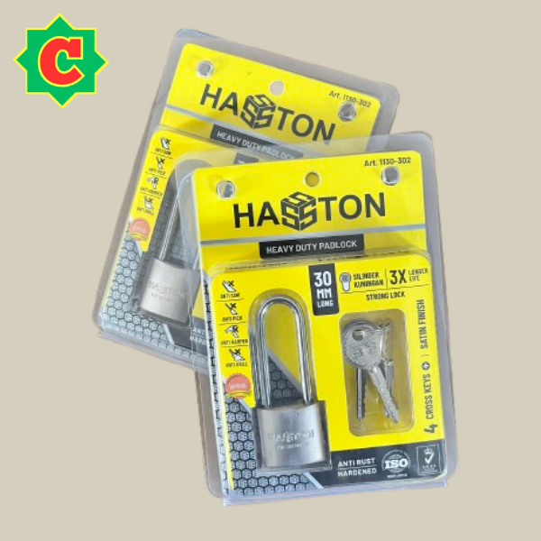 Gembok Leher Panjang 30mm HASSTON Satin / Gembok Pintu Rumah Kantor Lemari Laci Pagar Kunci SIlang C